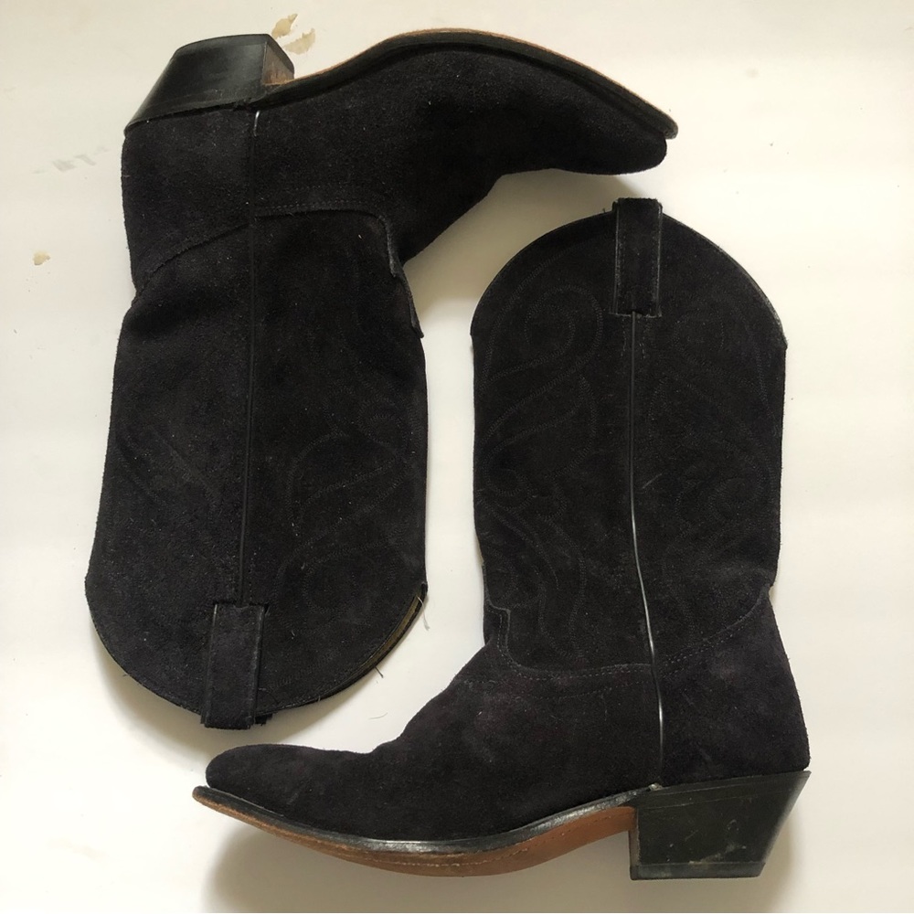 Santa Fe Boot Company black leather heeled cowgirl boots